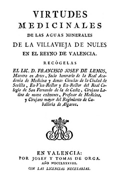 Virtudes medicinales de las aguas minerales de Villavieja de Nules, en el Reyno de Valencia