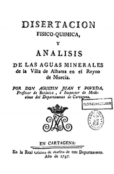 Disertación físico- química y análisis de las aguas minerales de la Villa de Alhama en el Reyno de Murcia