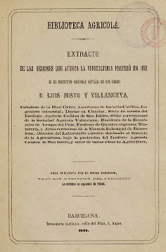Extracto de las sesiones que acerca la vinicultura profesó en 1872 en el Instituto Agrícola Catalán de San Isidro