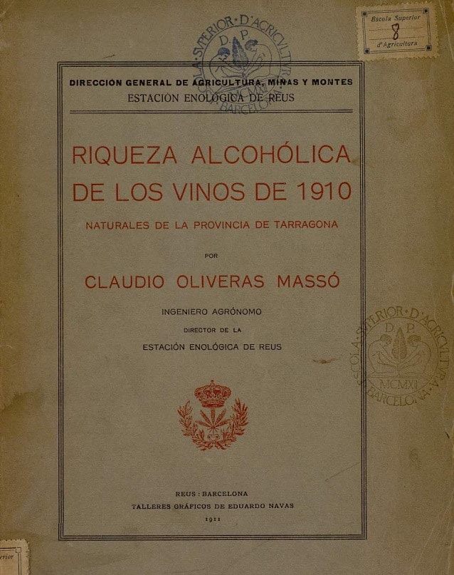 Riqueza alcohólica de los vinos de 1910 naturales de la provincia de Tarragona