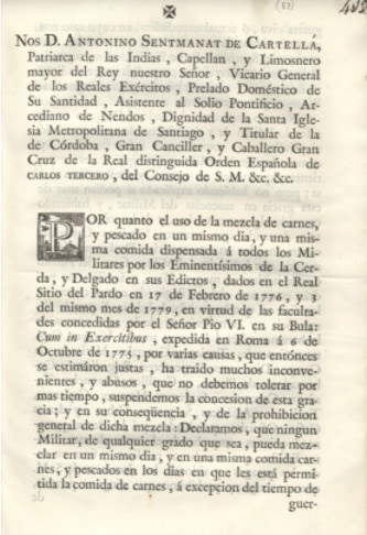 Nos D. Antonino Sentmanat de Cartellá, Patriarca de las Indias, Capellan …