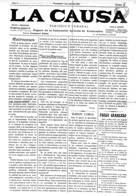 La causa: periódico semanal, órgano de la Federación Agrícola de Pontevedra