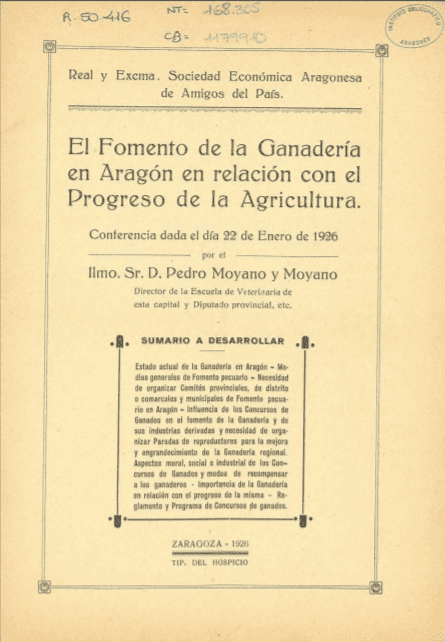 El Fomento de la Ganadería en Aragón en relación con el Progreso de la Agricultura : Conferencia dada el día 22 de enero de 1926