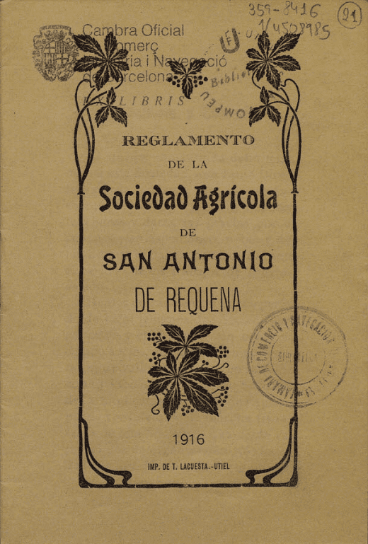 Reglamento de la Sociedad Agrícola de San Antonio de Requena