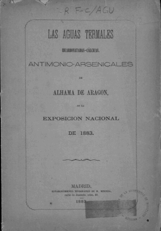 Las Aguas termales bicarbonatadas-cálcicas, antimonio-arsenicales de Alhama de Aragón, en la Exposición Nacional de 1883