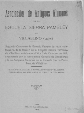 Segundo concurso de ganado vacuno de raza mantequera, de la región de la Escuela Sierra-Pambley, de Villablino, celebrado el 10 y 11 de octubre de 1919
