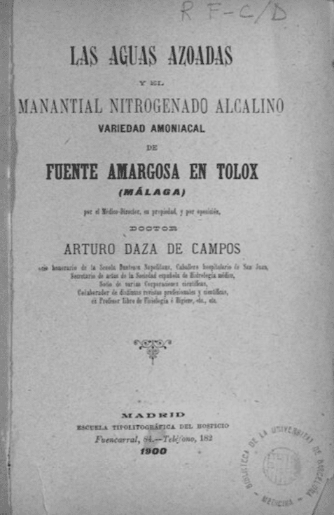 Las Aguas azoadas y de manantial nitrogenado alcalino variedad amoniacal de Fuente Amargosa en Tolox (Málaga)