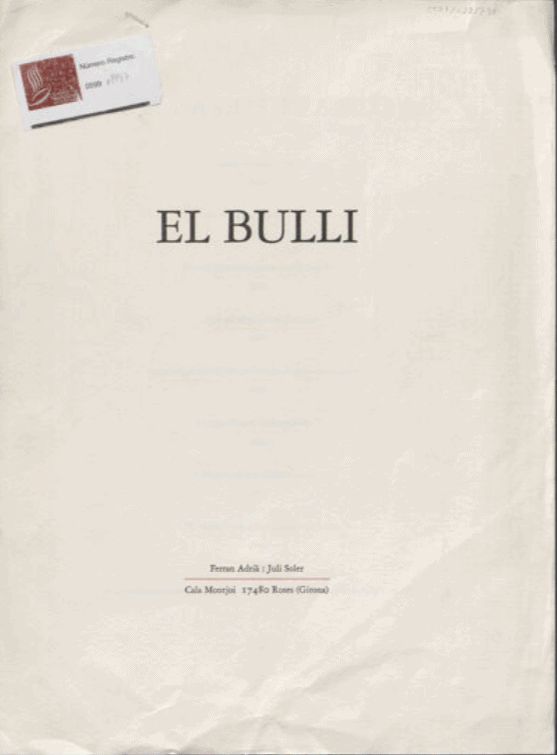 Carta del Restaurante El Bulli, 1997