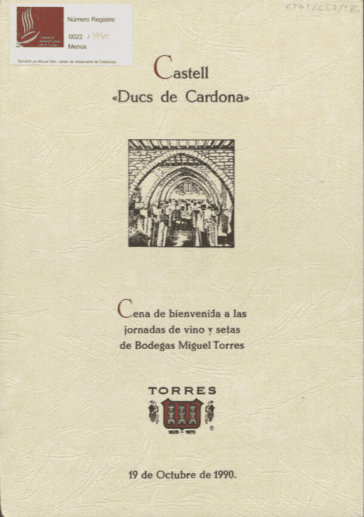 Carta del Restaurant Castell Ducs de Cardona
