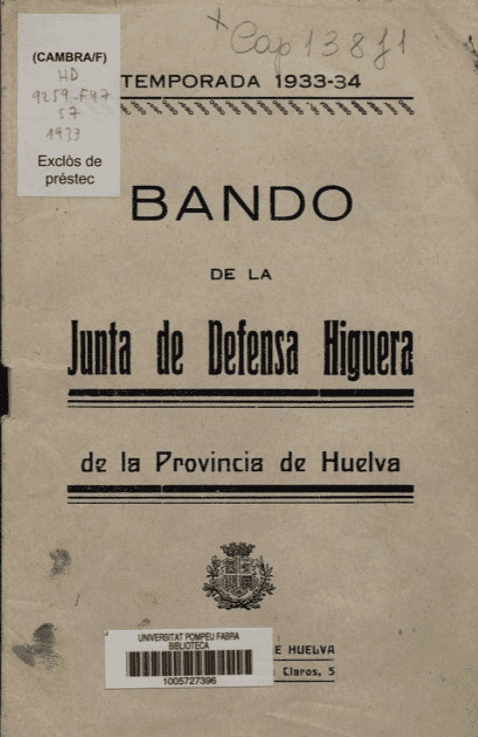 Bando de la Junta de Defensa Higuera de la Provincia de Huelva : temporada 1933-34