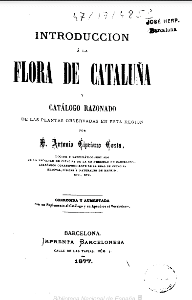 Introducción a la flora de Cataluña y catálogo razonado de las plantas observadas en esta región