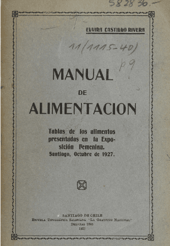 Manual de alimentación: tablas de los alimentos presentadas en la Exposición Femenina, Santiago, octubre de 1927