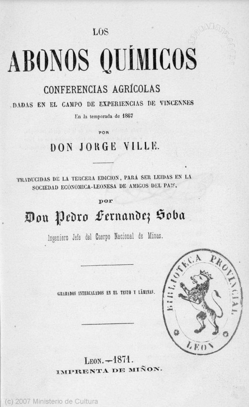 Los abonos quimicos : conferencias agricolas dadas en el campo de experiencias de Vincennes en la temporada de 1867…