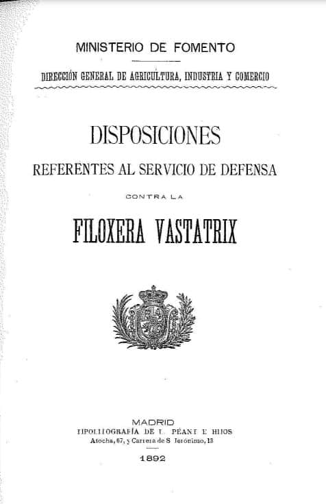 Disposiciones referentes al servicio de defensa contra la Filoxera Vastatrix