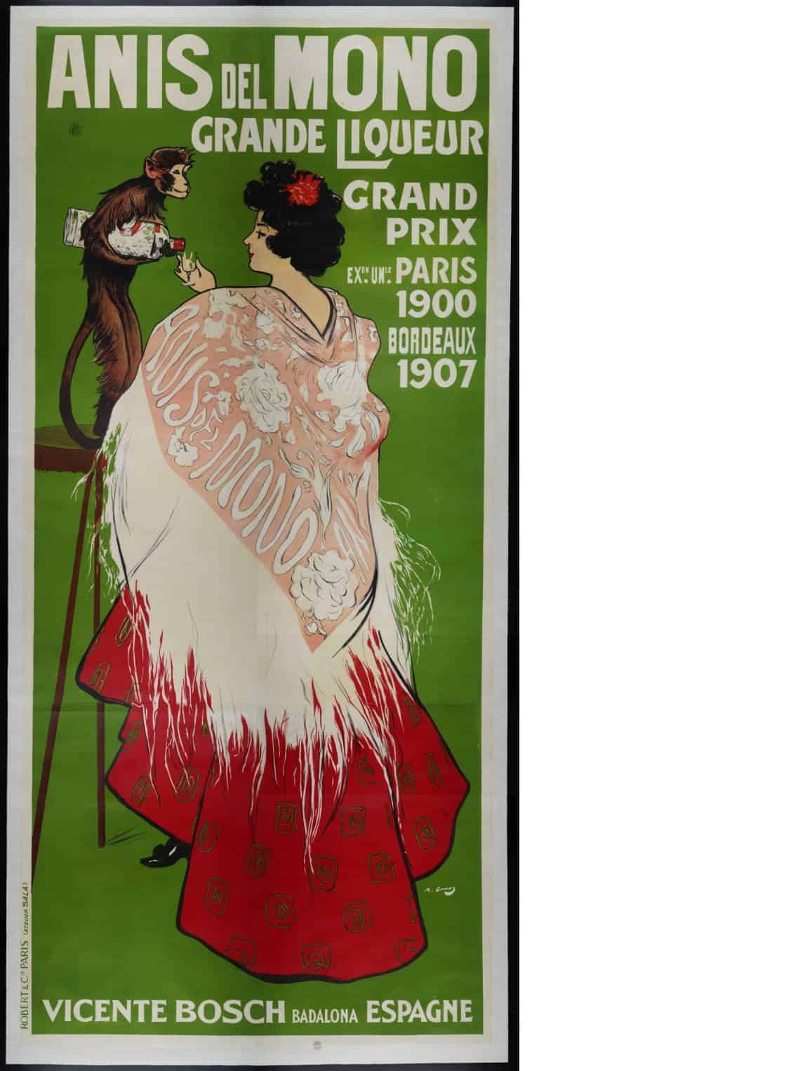 Anis del Mono Grande Liqueur Grand Prix : Ex. Un. Paris 1900 Bordeux 1907 [Cartel]