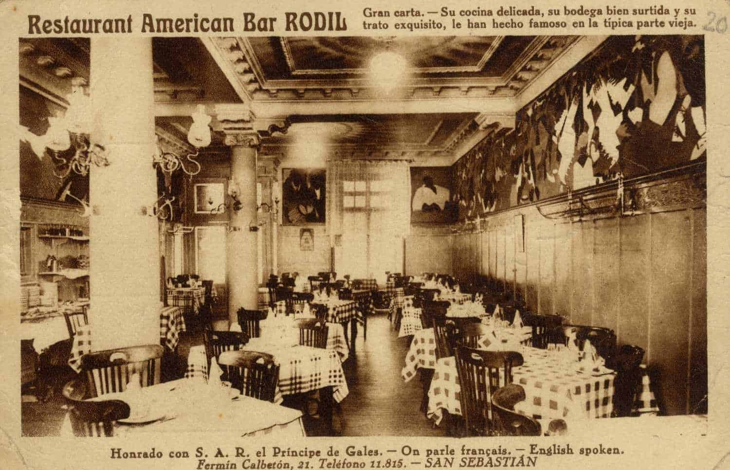 Restaurant american Bar Rodil : honrado con S.A.R. el Príncipe de Gales : Fermin Calbetón 21 San Sebastián [Material gráfico]