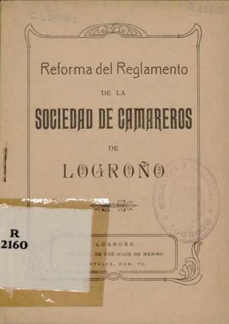 Reforma del Reglamento de la Sociedad de camareros de Logroño