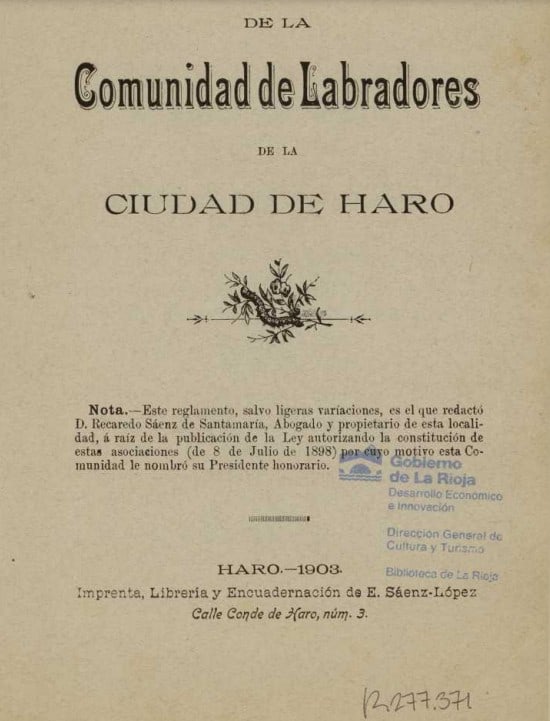 Reglamento de la Comunidad de Labradores de la ciudad de Haro