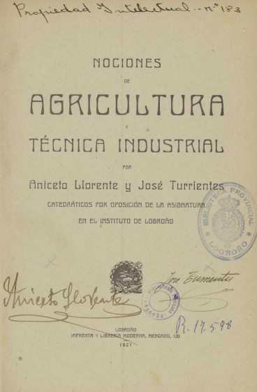 Nociones de Agricultura y técnica industrial