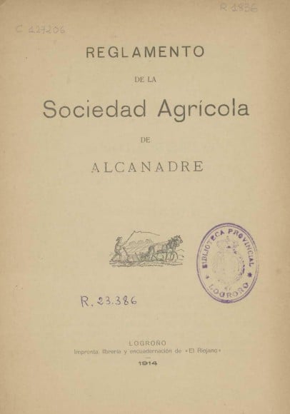 Reglamento de la Sociedad Agrícola de Alcanadre.