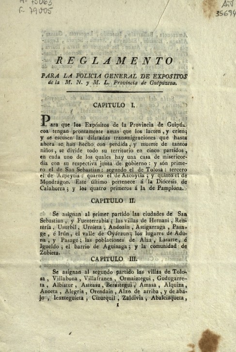 Reglamento para la Policía General de Expósitos de la M.N. y M.L. Provincia de Guipúzcoa.