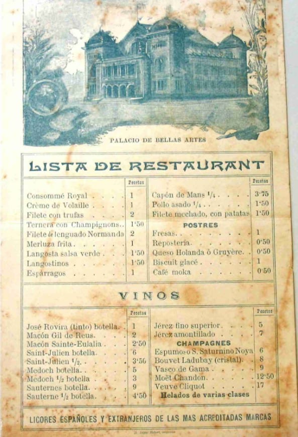 Lista de precios del Restaurant del Palacio de Bellas Artes [Material gráfico]