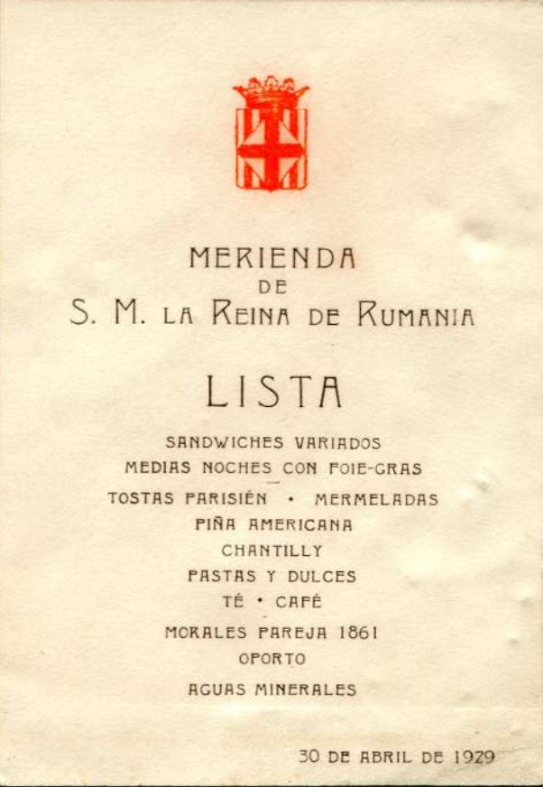 Merienda ofrecida por S. M. Reina de Rumanía. 1929 [Material gráfico]