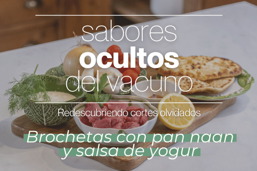Sabores ocultos del vacuno: Brocheta de ternera con pan naan y salsa de yogur